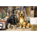 A LARGE VINTAGE BASSETT HOUND, COLLIE LASSIE DOG AND DOBERMAN