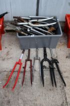 A LARGE ASSORTMENT OF VARIOUS FRONT FORKS