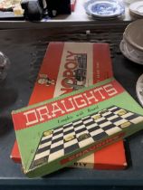 TWO VINTAGE GAMES TO INCLUDE MONOPOLY AND DRAUGHTS