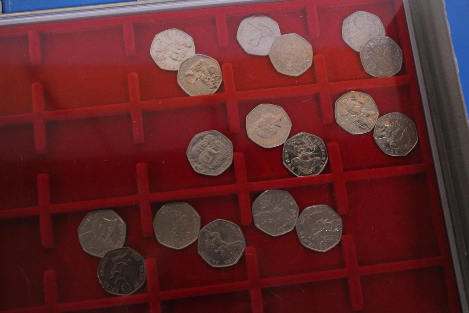 UK 50P COIN COLLECTION ARRANGED IN THREE LINDNER TRAYS 68 IN TOTAL ,UNCHECKED, CAREFUL EXAMINATION - Image 2 of 7