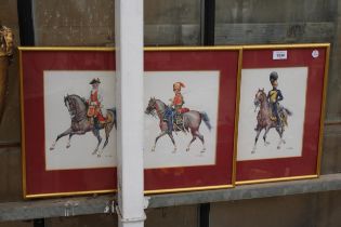 THREE FRAMED PRINTS OF SOLDIERS ON HORSE BACK