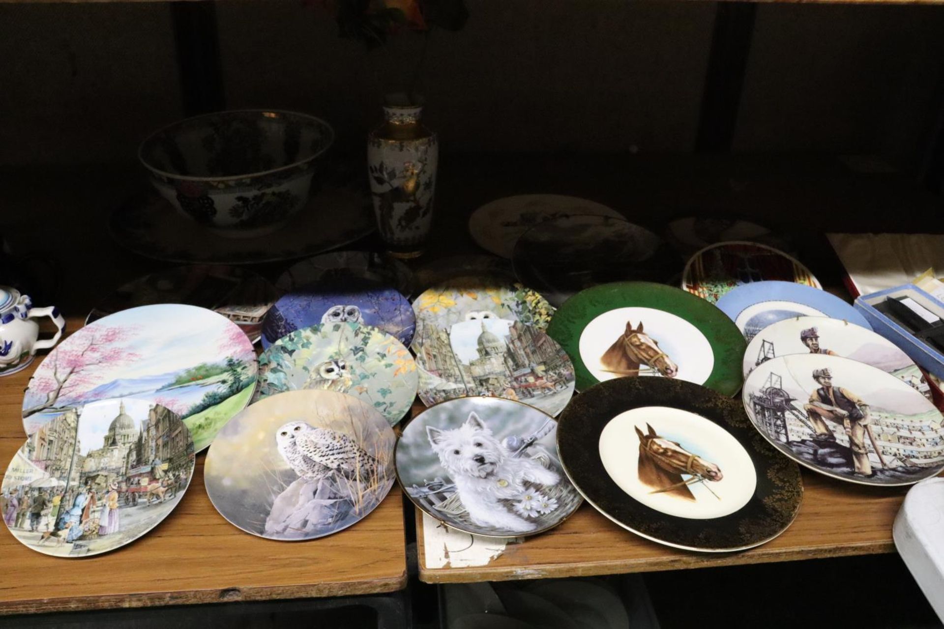 A COLLECTION OF TWENTY CABINET PLATES, PLUS A LARGE ORIENTAL STYLE BOWL SND VASE