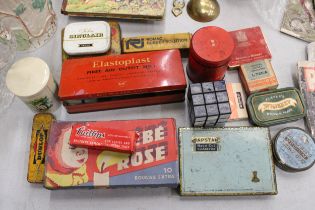 A QUANTITY OF VINTAGE TINS PLUS A MERCEDES BENZ, RUBIKS CUBE