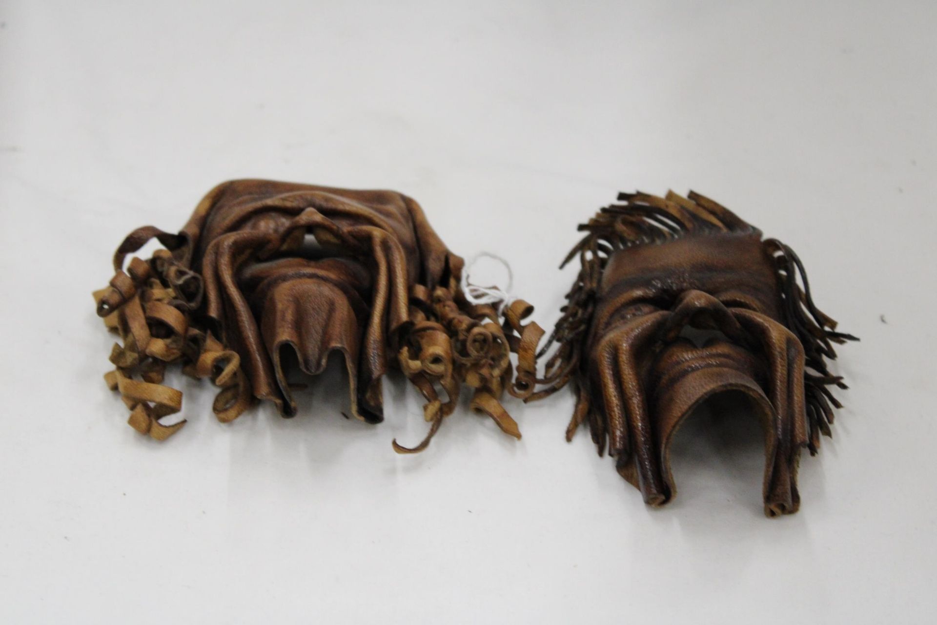 TWO VINTAGE SHAMAN ART STYLE LEATHER WALL MASKS - Image 4 of 5