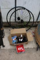 A 700C GRAVEL BIKE WHEEL SET AND AN ASSORTMENT OF LIGHTS