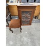 A VICTORIAN STYLE STOOL AND ASTRAGAL GLAZED CORNER CUPBOARD