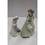 TWO SPANISH LADY FIGURES - TENGRA A GIRL WITH GEESE AND A NADEL FIGURE GIRL HOLDING A HAT