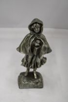 A WHITE METAL FIGURE OF A GIRL, SIGNED 'TREMO', FRANCE, HEIGHT 24CM