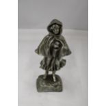 A WHITE METAL FIGURE OF A GIRL, SIGNED 'TREMO', FRANCE, HEIGHT 24CM