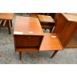 A RETRO TEAK CHIPPY HEATH FURNITURE TELEPHONE TABLE/SEAT WITH BRASS FEET