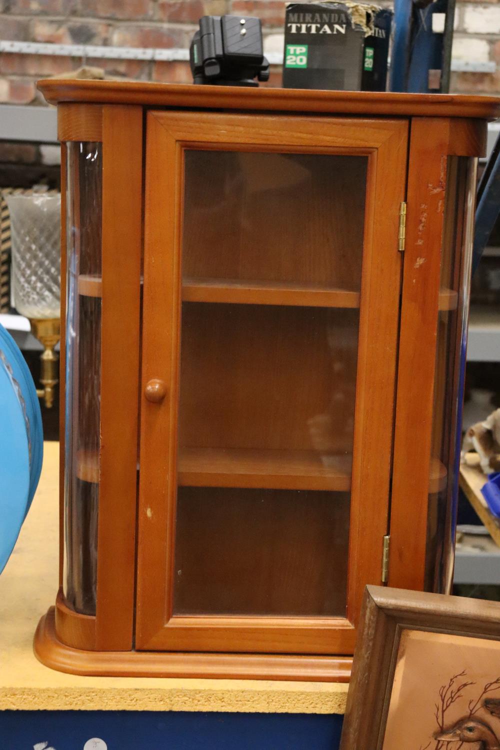 A DISPLAY CABINET WITH THREE SHELVES