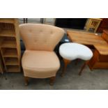 A MODERN CABRIOLE LEG BEDROOM CHAIR AND KIDNEY SHAPED STOOL