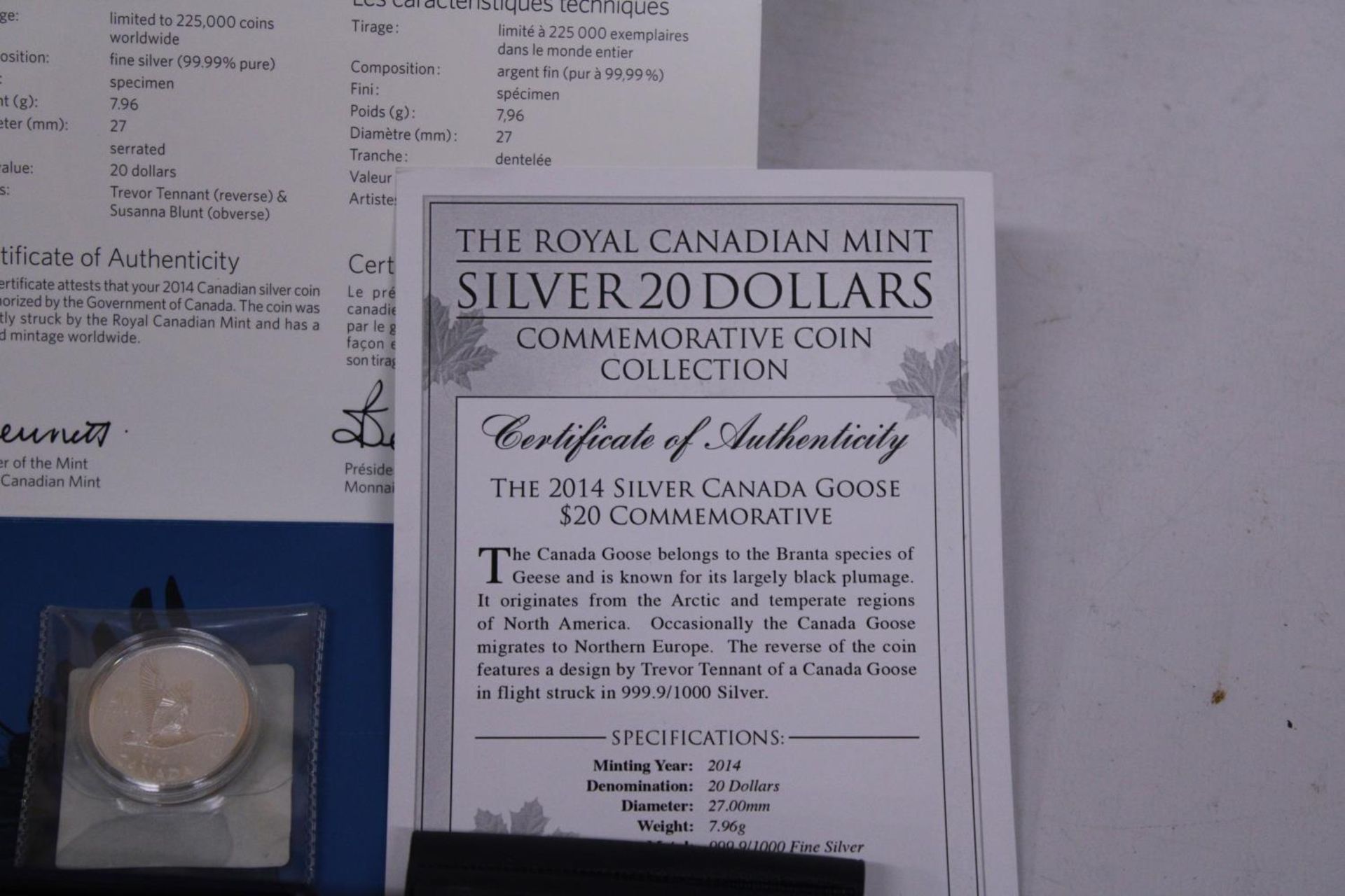 A COLLECTION OF COINS TO INCLUDE A 2014 CANADA GOOSE FINE SILVER $20 COIN, A MONNAIE DE PARIS S.M. - Image 5 of 6