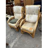 A PAIR OF BAMBOO AND WICKER EASY CHAIRS