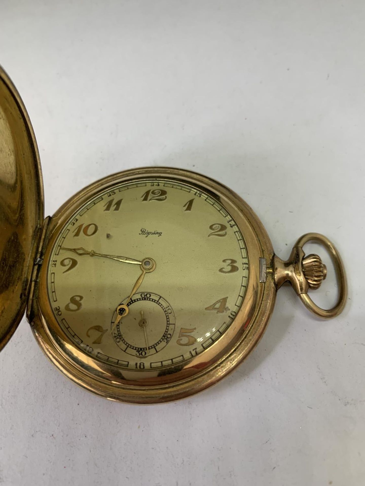 A GERMAN GOLD PLATED POCKET WATCH SEEN WORKING BUT NO WARRANTY - Image 2 of 3