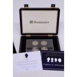 A WESTMINSTER BOXED FOUR COIN SET "THE PORTRAITS OF A QUEEN" WITH CERTIFICATE OF AUTHENTICITY
