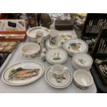 A LARGE QUANTITY OF APPROX 36 PIECES OF PORTMEIRION TO INCLUDE A LARGE BOWL, PLATES, VSES, BOWLS,