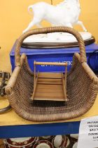 A LARGE BASKET TRUG AND A SMALLER WOODEN ONE