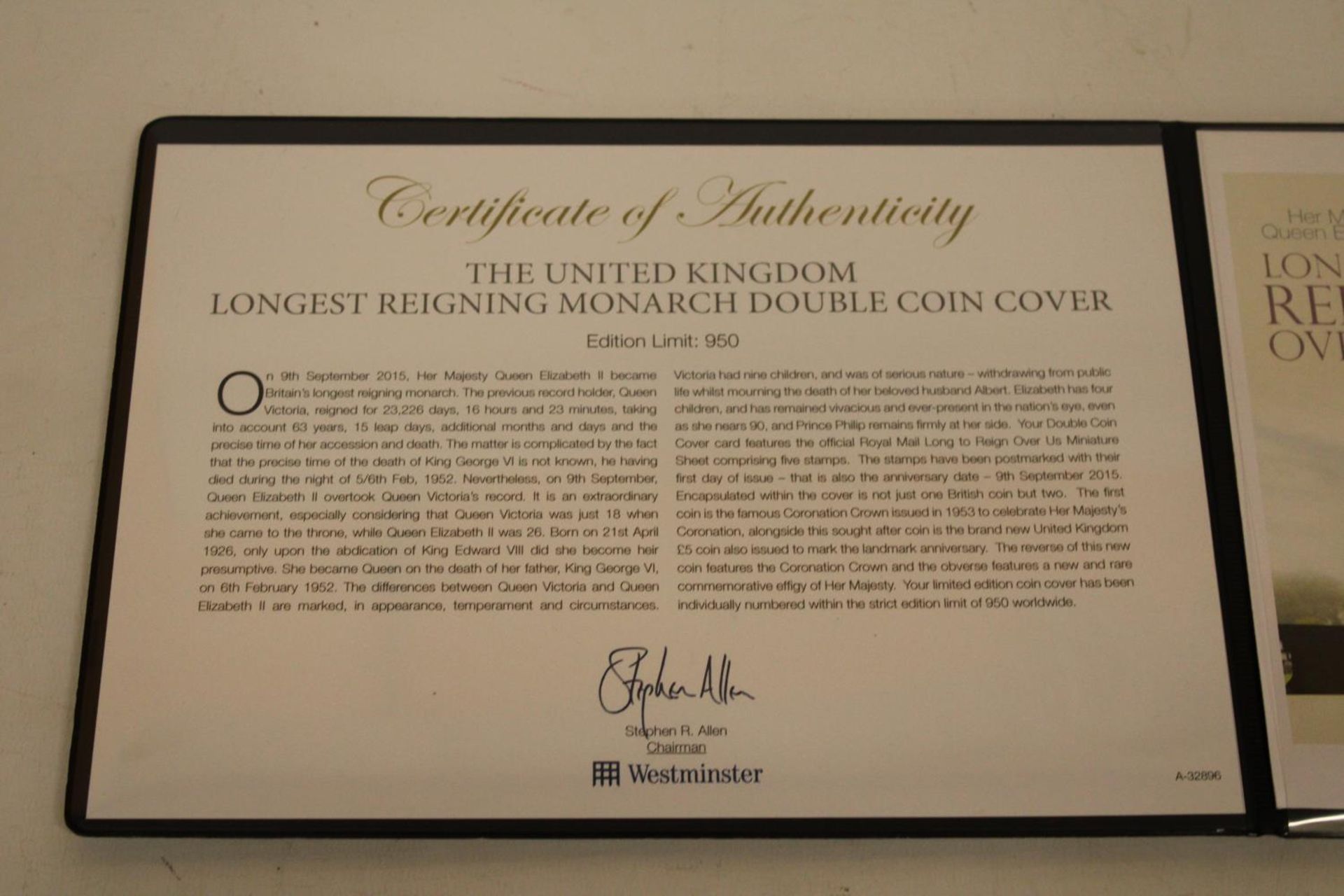 A DOUBLE COIN COVER TO CELEBRATE THE UNITED KINGDOM LONGEST REIGNING MONARCH WITH CERTIFICATE OF - Bild 4 aus 5