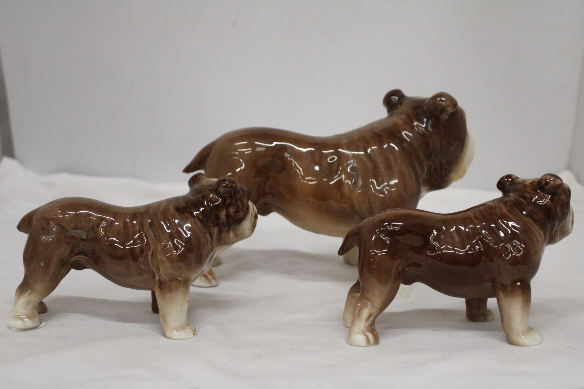 THREE VINTAGE SYLVAC BRITISH BULLDOGS - LARGE (TAIL A/F), TWO SMALL (ONE TAIL A/F) - Image 4 of 7