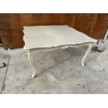 A PAINTED DIALMA BROWN DINING TABLE WITH WAVY RIM 59" SQUARE