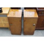 A PAIR OF ART DECO BIRDS EYE BEDSIDE LOCKERS