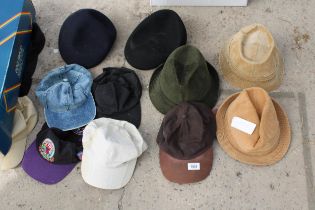 AN ASSORTMENT OF HATS AND CAPS
