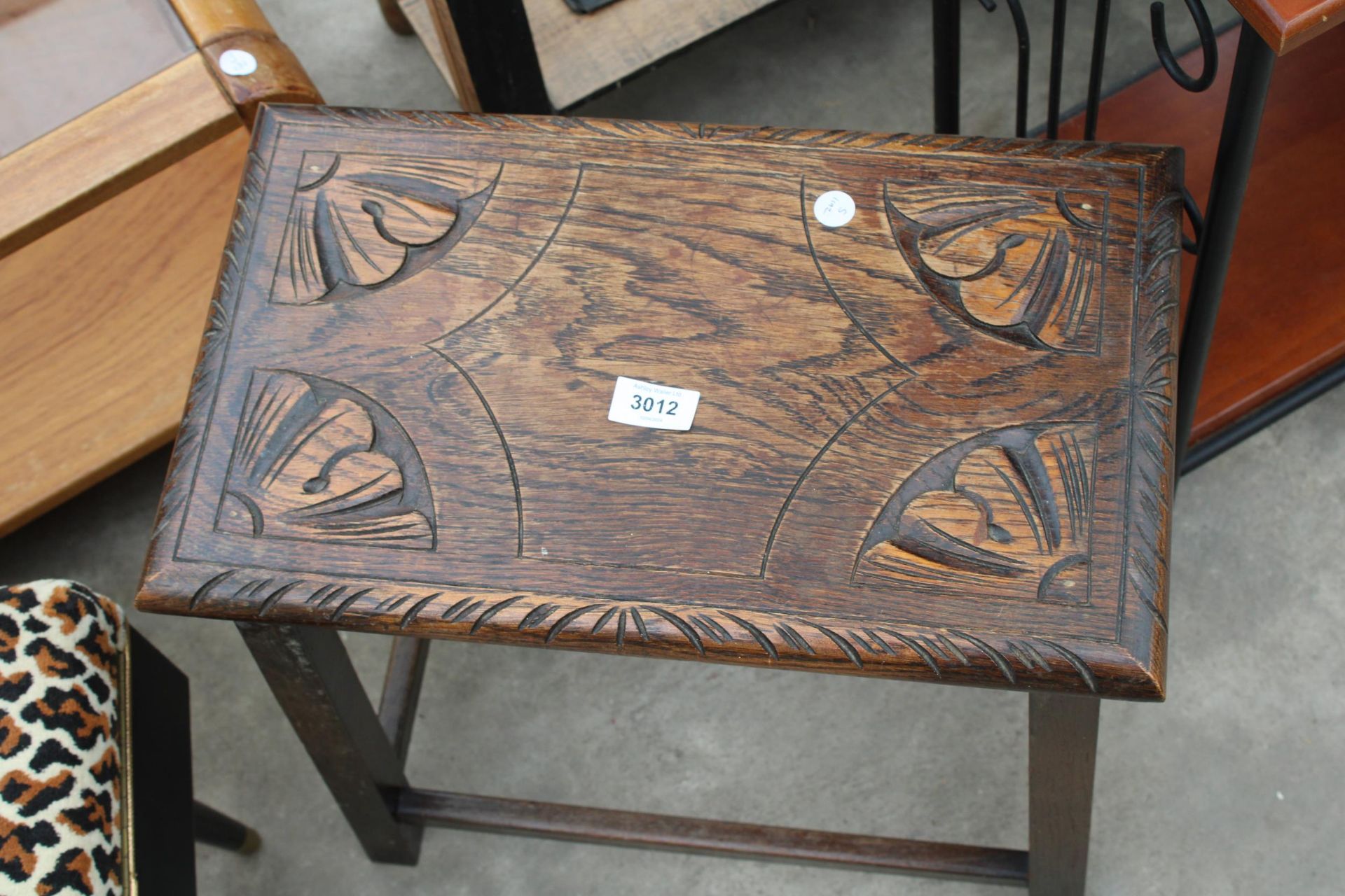 A JACOBEAN STYLE OAK STOOL AND MODERN STOOL / BOX - Image 3 of 4