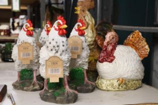 A COLLECTION OF HENS, A TURKEY AND A COCKEREL