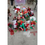 A LARGE ASSORTMENT OF CHRISTMAS ITEMS TO INCLUDE TEDDIES, FIGURES AND PLATES ETC