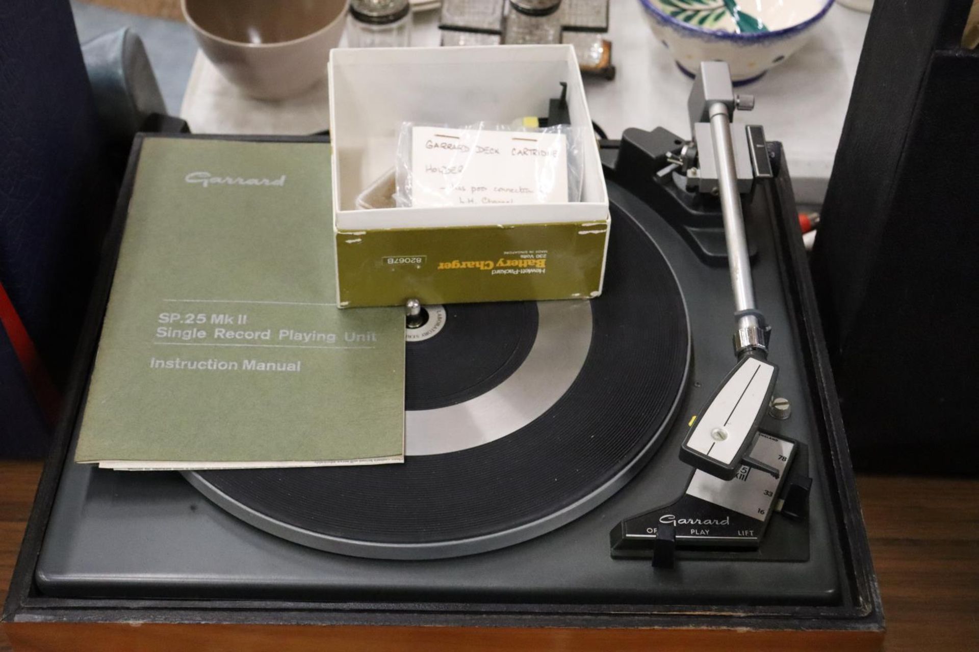 A VINTAGE GARRARD RECORD PLAYER WITH A GARRARD DECK CARTRIDGE HOLDER - Image 2 of 4