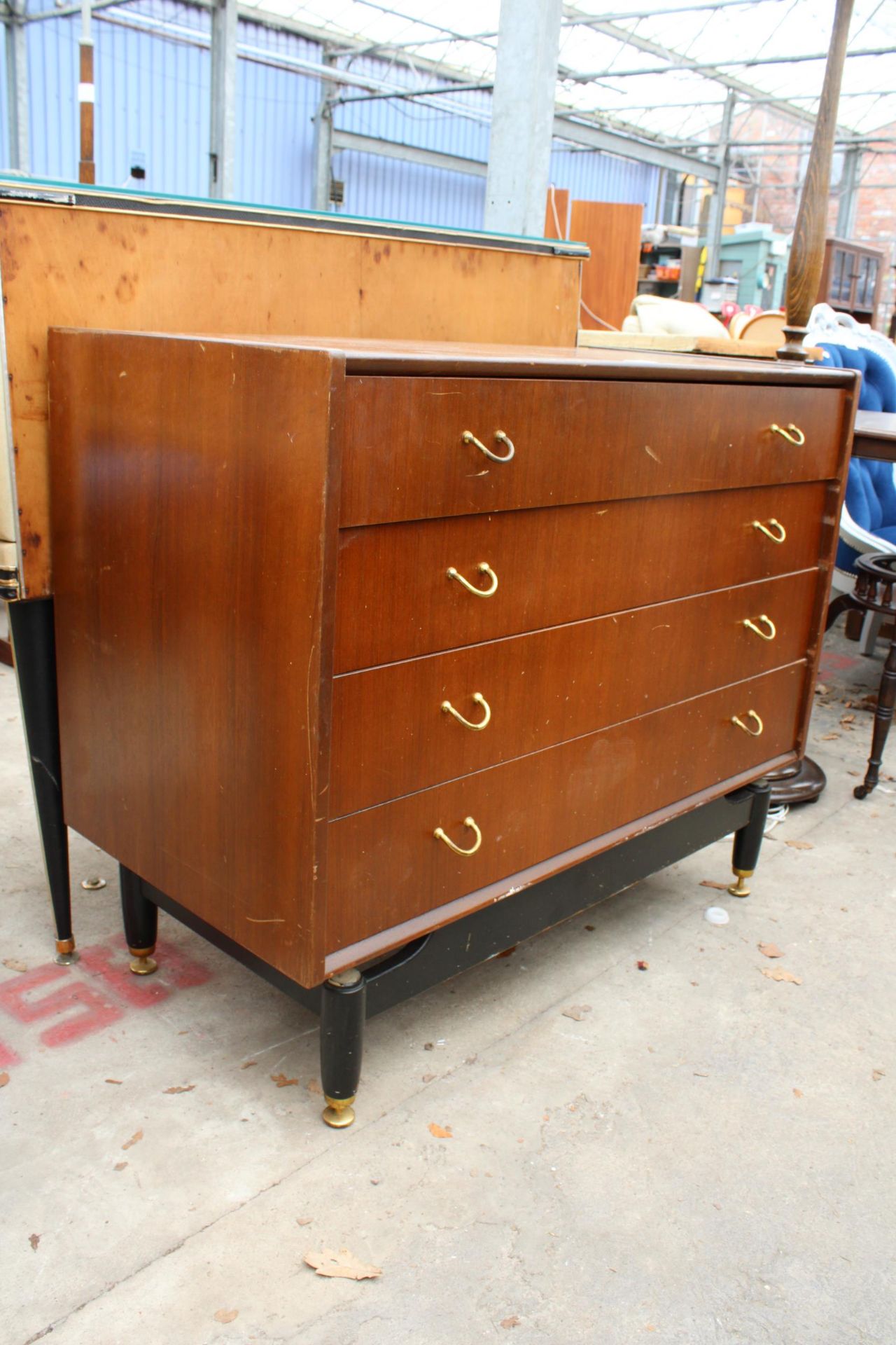 A RETRO G PLAN E GOMME CHEST OF FOUR DRAWERS ON BLACK LEGS, 38" WIDE - Image 2 of 4