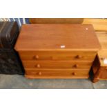 A MODERN PINE CHEST OF THREE DRAWERS, 34" WIDE
