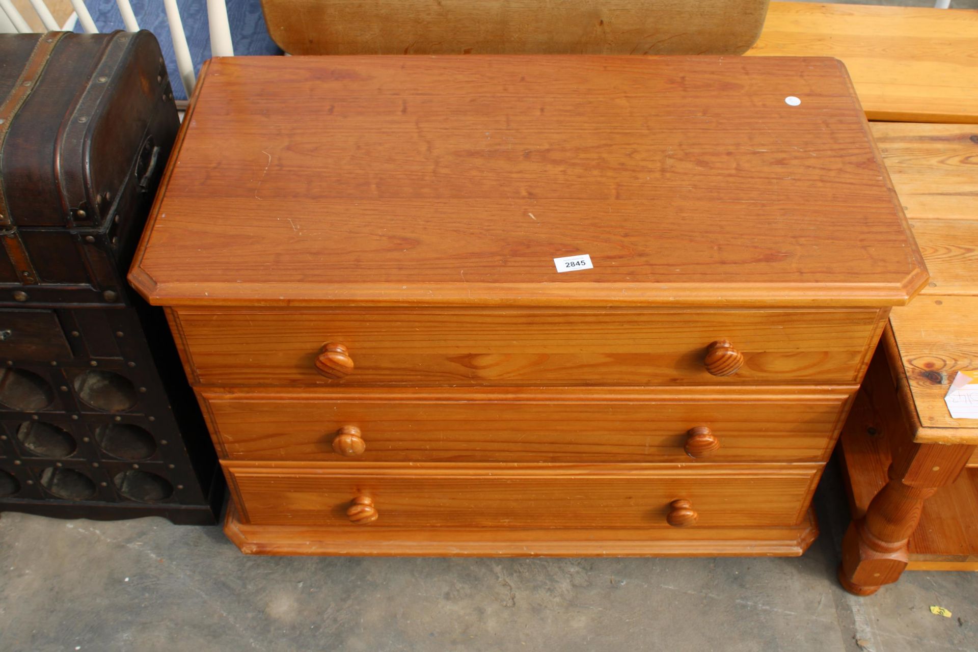 A MODERN PINE CHEST OF THREE DRAWERS, 34" WIDE