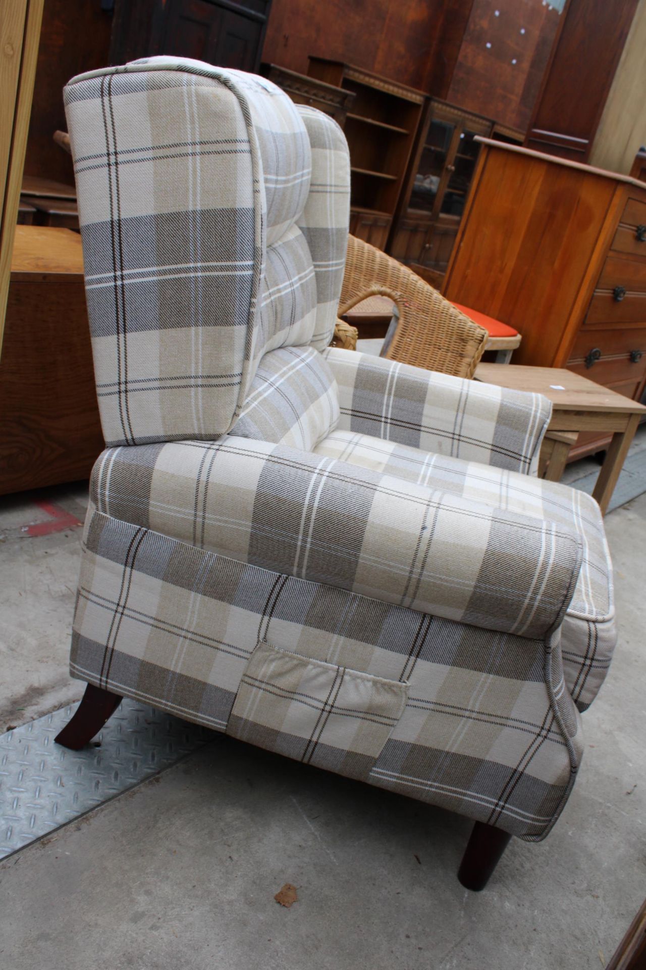 A CHECK WINGED RECLINER CHAIR - Image 2 of 3