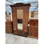 A LATE VICTORIAN MIRROR DOOR WARDROBE WITH DRAWER TO BASE, 46" WIDE