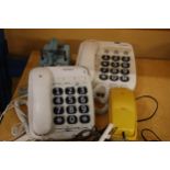 TWO RETRO PHONES PLUS TWO B. T. BIG BUTTON PHONES