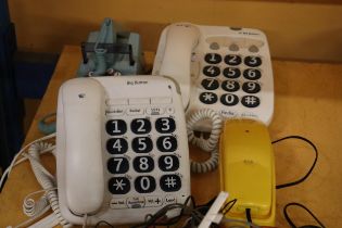 TWO RETRO PHONES PLUS TWO B. T. BIG BUTTON PHONES