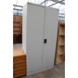 A MODERN TWO DOOR SILVERLINE METAL CABINET, 36" WIDE