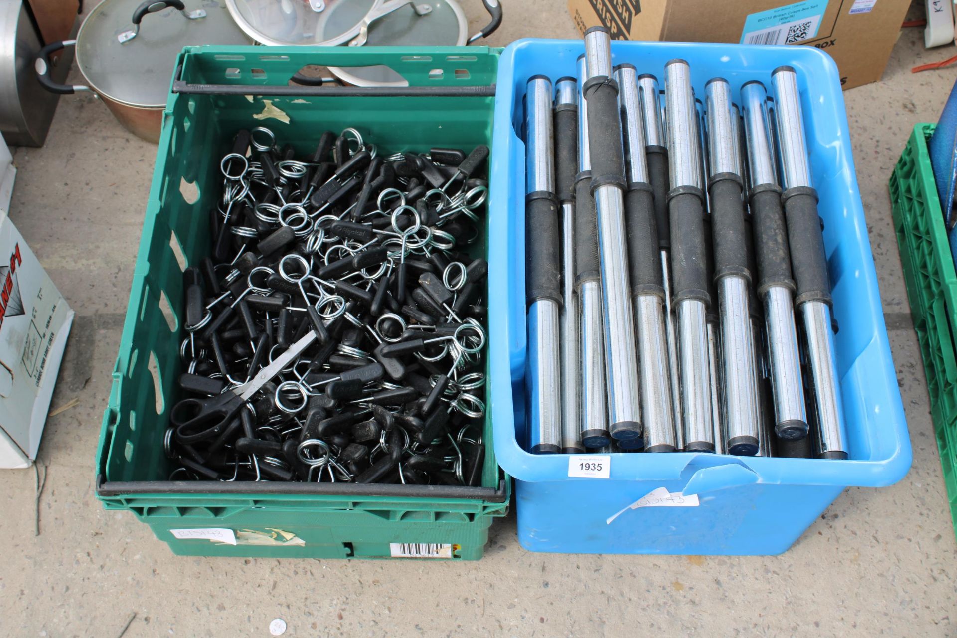 A LARGE QUANTITY OF WEIGHT BARS AND GRIP STRENGTHENERS ETC