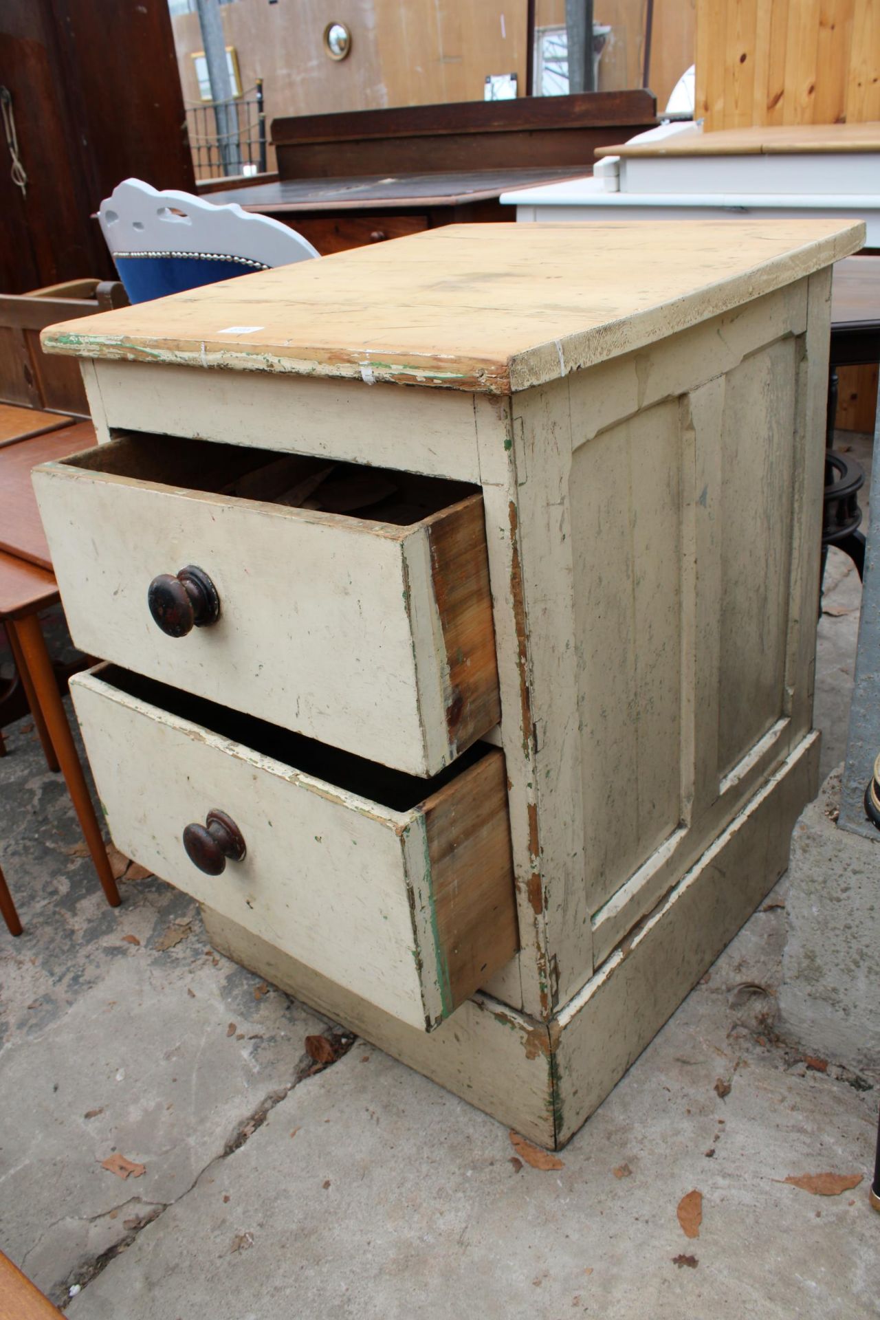 A SMALL VICTORIAN PINE CHEST OF TWO DRAWERS 23" WIDE - Image 2 of 2