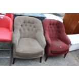 A PAIR OF VICTORIAN STYLE BUTTON BACK LOUNGE CHAIRS