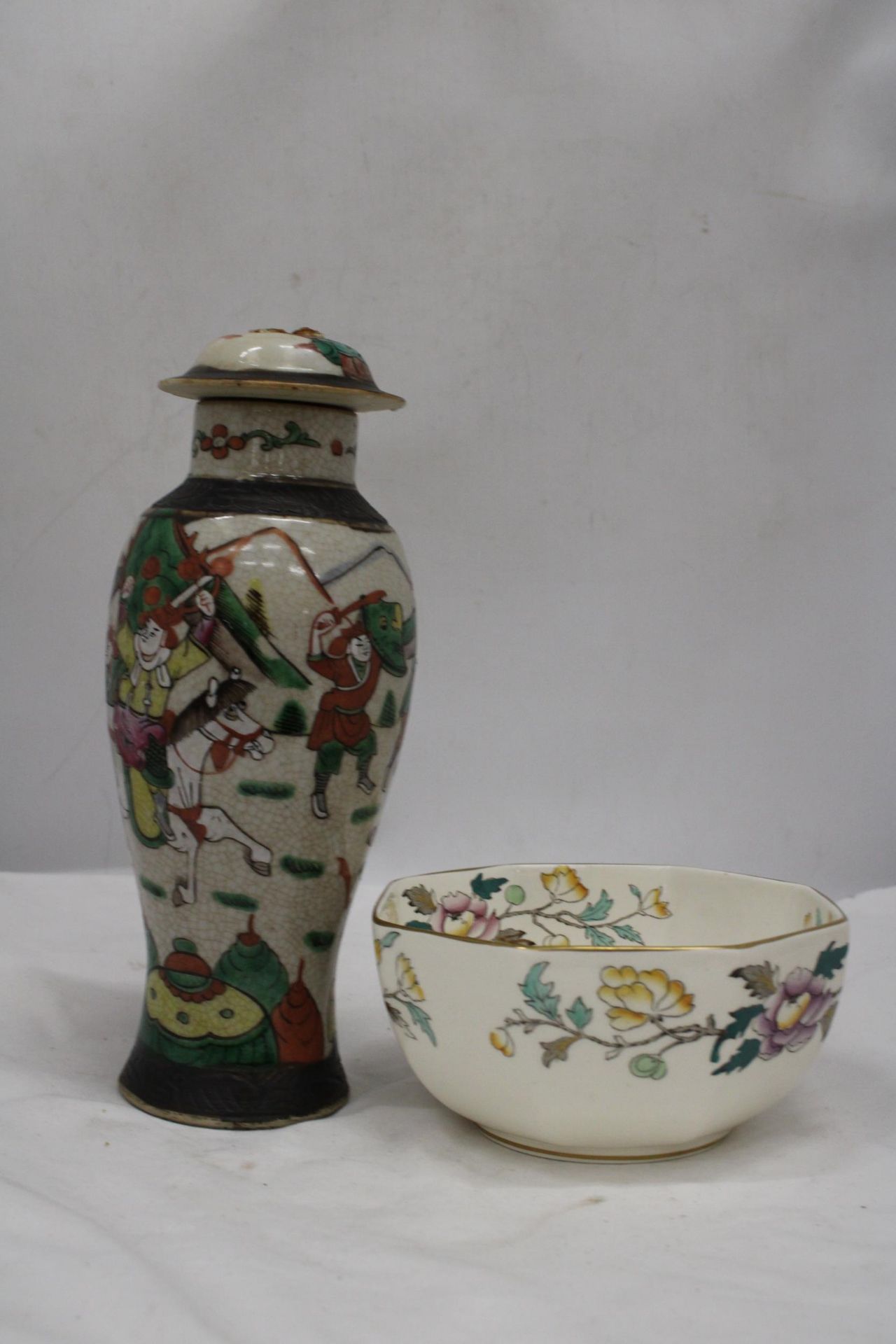A MASON'S ORIENTAL STYLE BOWL AND A VERY OLD CHINESE TEMPLE JAR (A/F) - Image 2 of 7