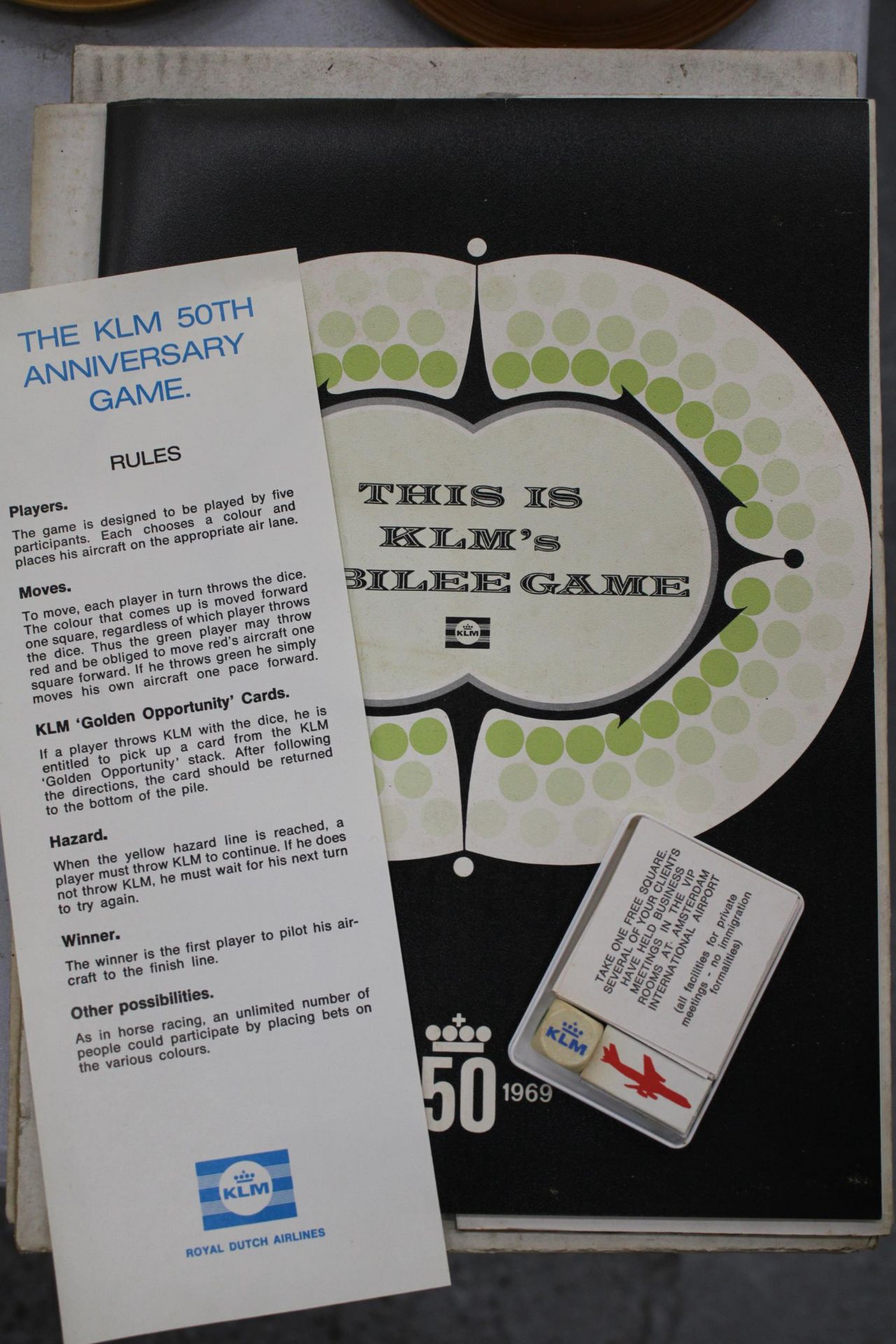 A VINTAGE KLM JUBILEE GAME 1919-1969, WITH BOARD AND CARDS