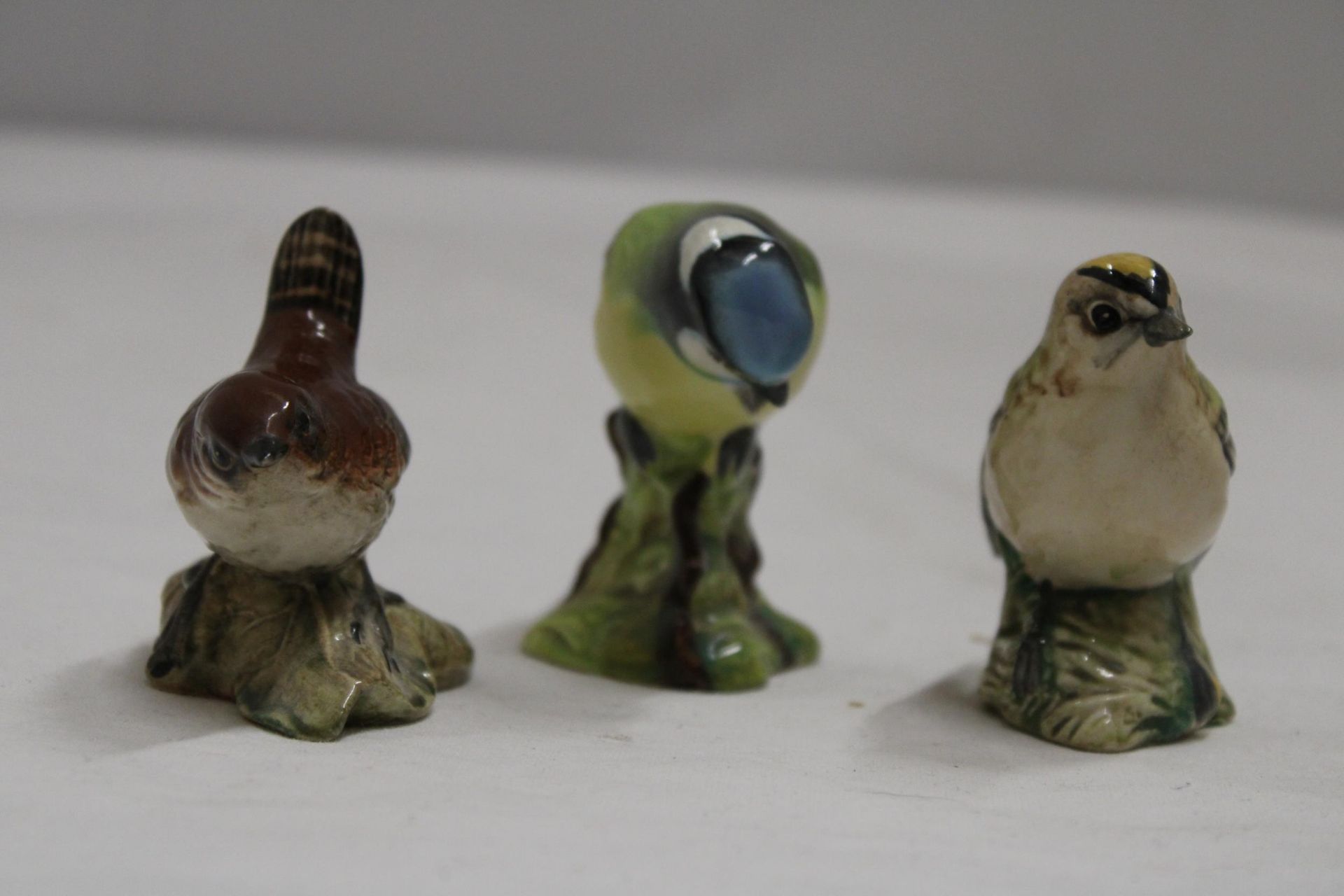 THREE BESWICK BIRDS TO INCLUDE A BLUE TIT, WREN AND GOLD CREST - Image 3 of 7