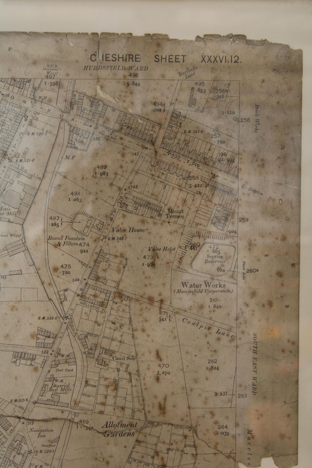 A LARGE FRAMED MAP OF THE SUTTON WARD OF MACCLESFIELD EDITION OF 1909 - Image 4 of 4