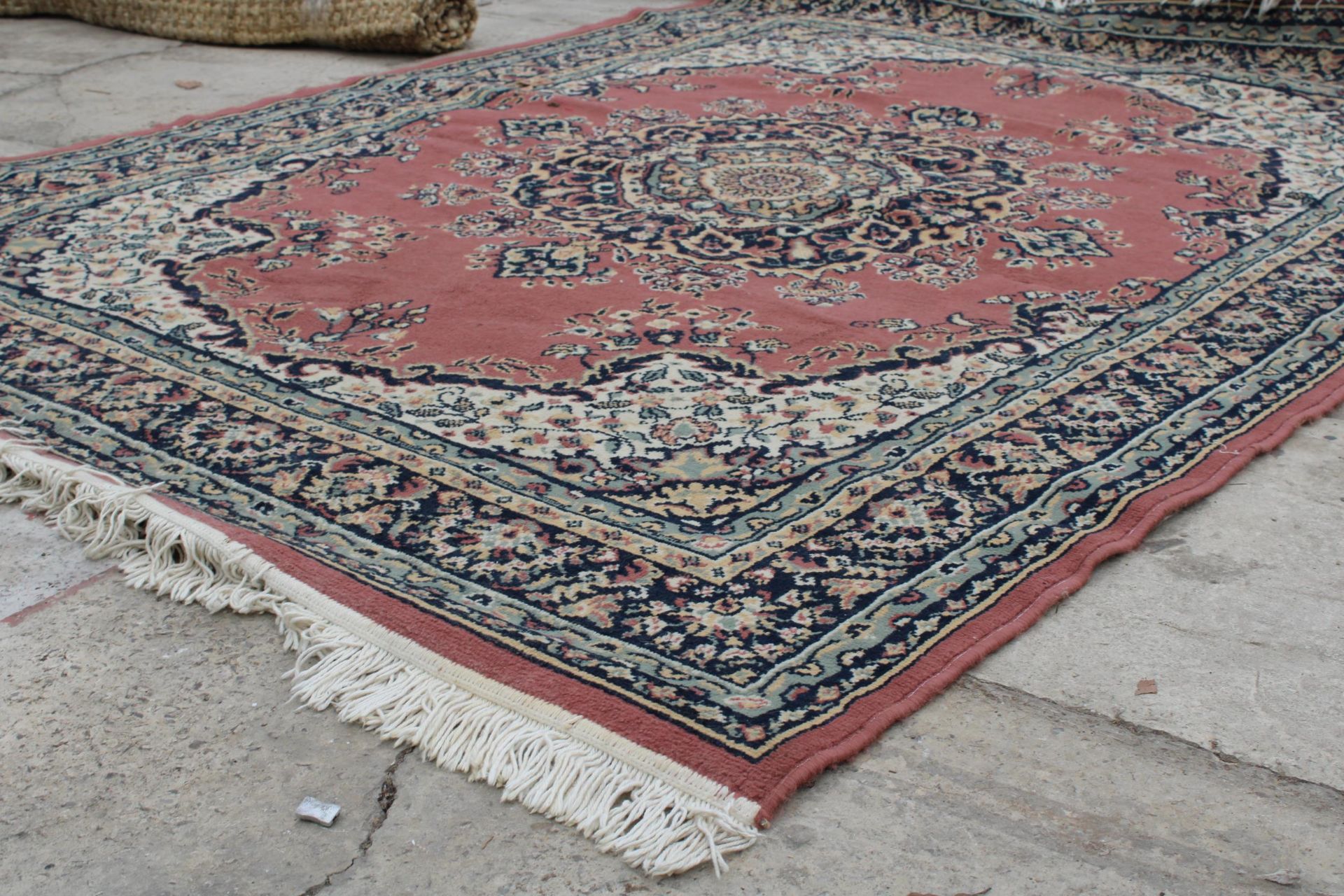 A PINK PATTERNED FRINGED RUG - Image 2 of 3