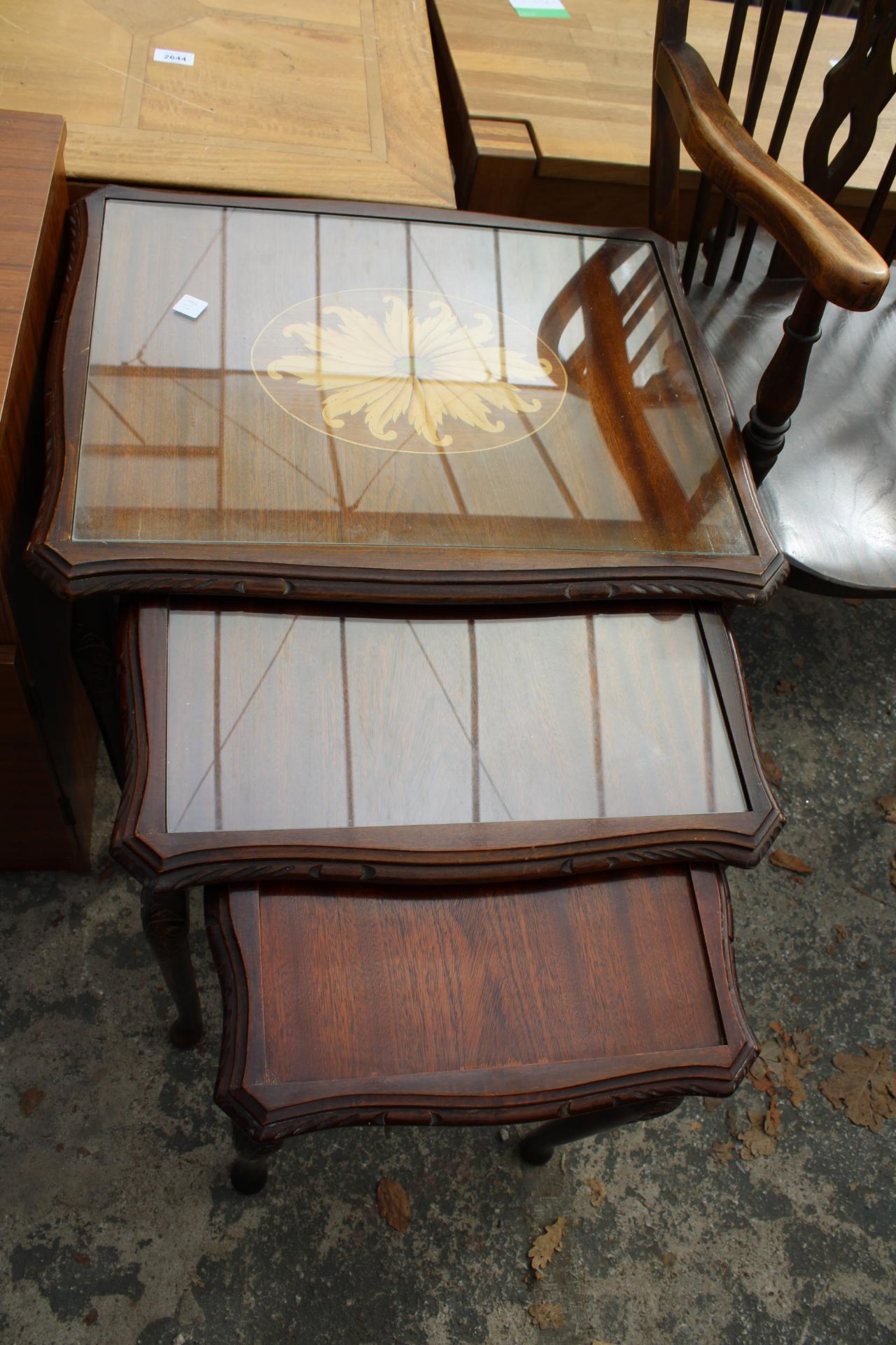 A MODERN NEST OF THREE TABLES AND WHEEL-BACK CARVER CHAIR - Image 3 of 3