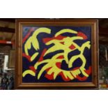 AN ABSTRACT OIL ON CANVAS, SIGNED J L HOULDING, FRAMED, 73CM X 62CM