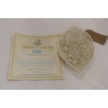 A BELLEEK ROSE ISLE LATTICE DISH WITH CERTIFICATE OF AUTHENTICITY